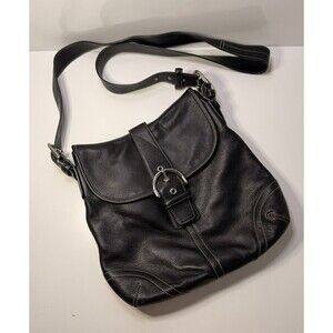 Coach Black Leather Crossbody Bag G35-9480 Flap Buckle Purse Adjustable